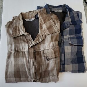 Wrangler Men’s Plaid Lightweight Shirt Jacket in Beige and Blue 2pc Size M